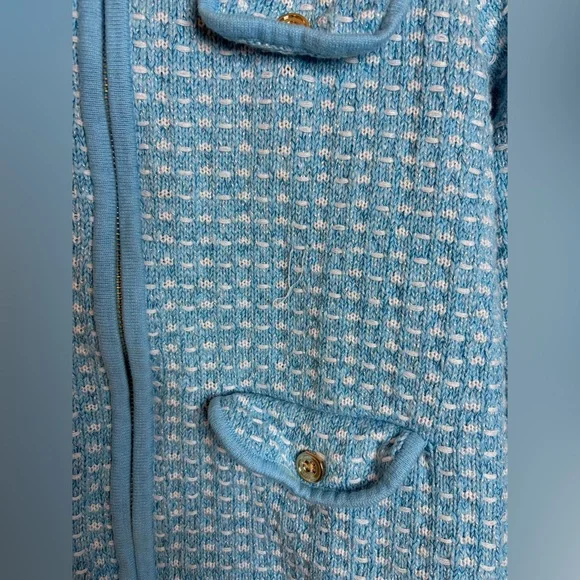 Women’s Talbots collared zip cardigan jacket light blue&white tweed size SP - Picture 7 of 10